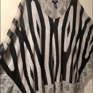ALFANI Black & Gray Striped Flowing Top